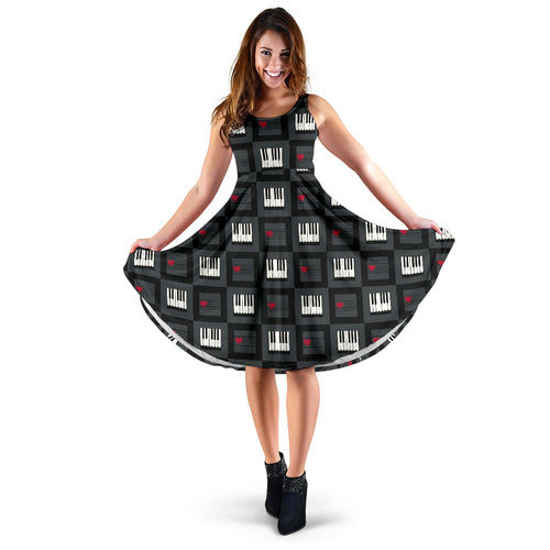 Piano Pattern Print Design 05 Sleeveless Midi Dress