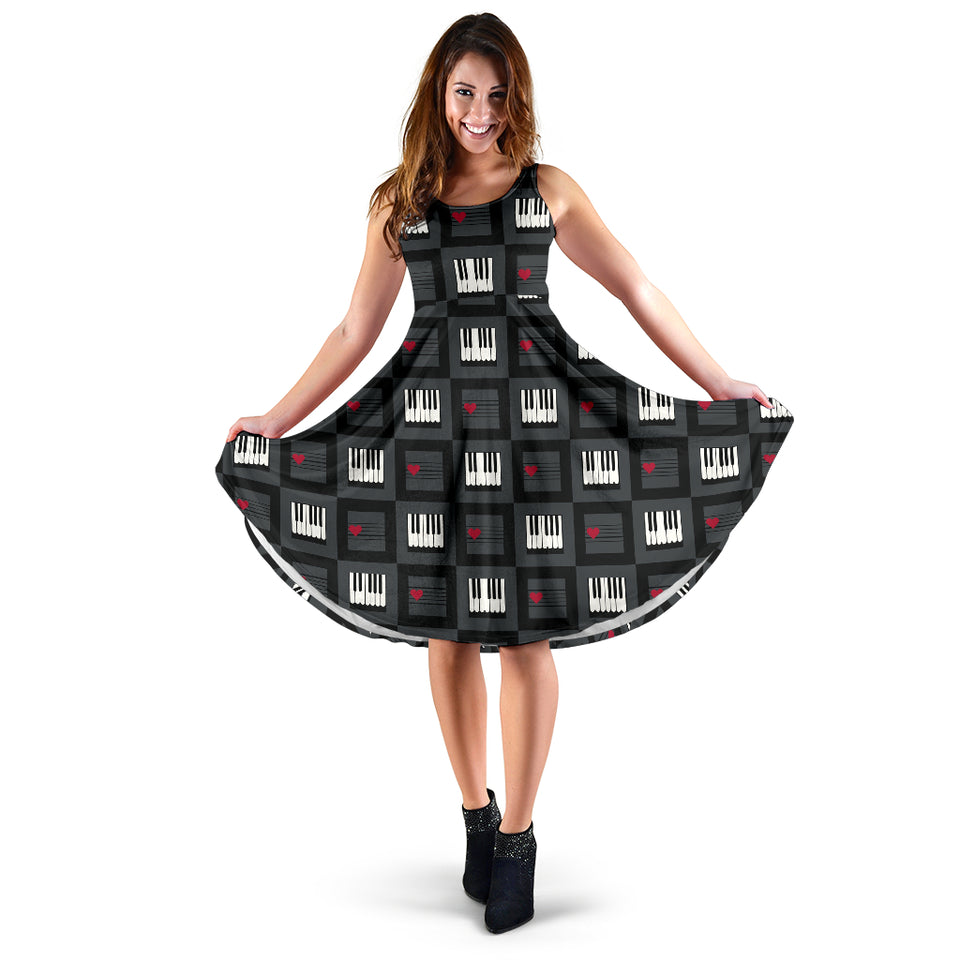 Piano Pattern Print Design 05 Sleeveless Midi Dress