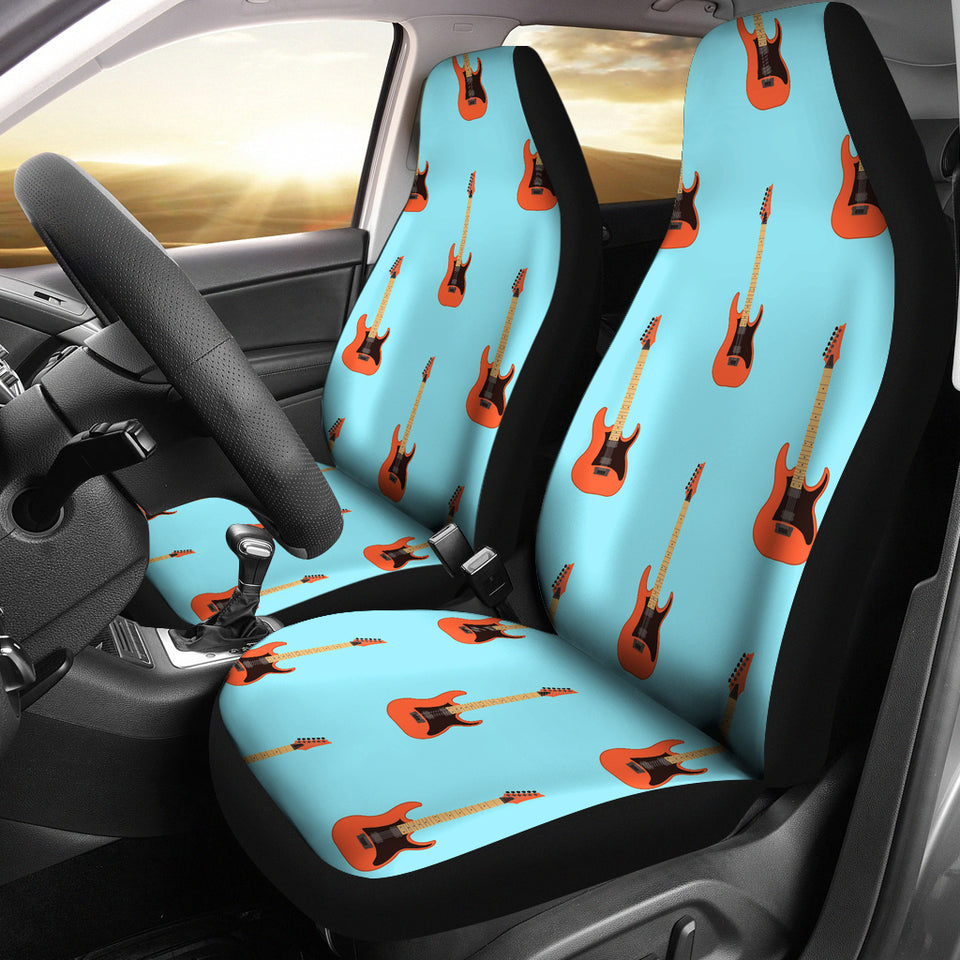 Electric Guitar Pattern Light Blue Background Universal Fit Car Seat Covers