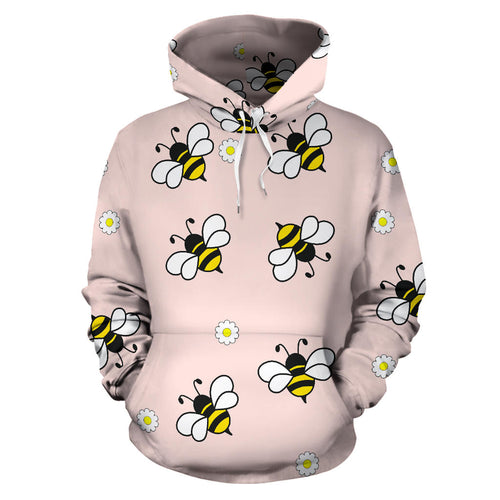 Cute Bee Flower Pattern Pink Background Men Women Pullover Hoodie