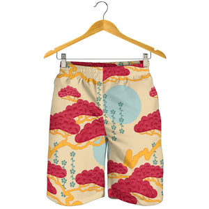 Red Bonsai Gray Sun Japanese Pattern Men Shorts