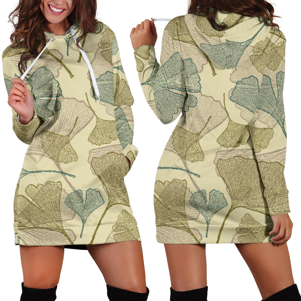 Ginkgo Leaves Design Pattern Women'S Hoodie Dress