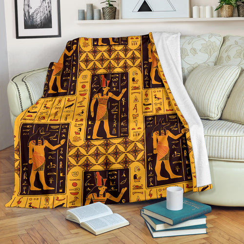 Egypt Hieroglyphics Pattern Print Design 05 Premium Blanket
