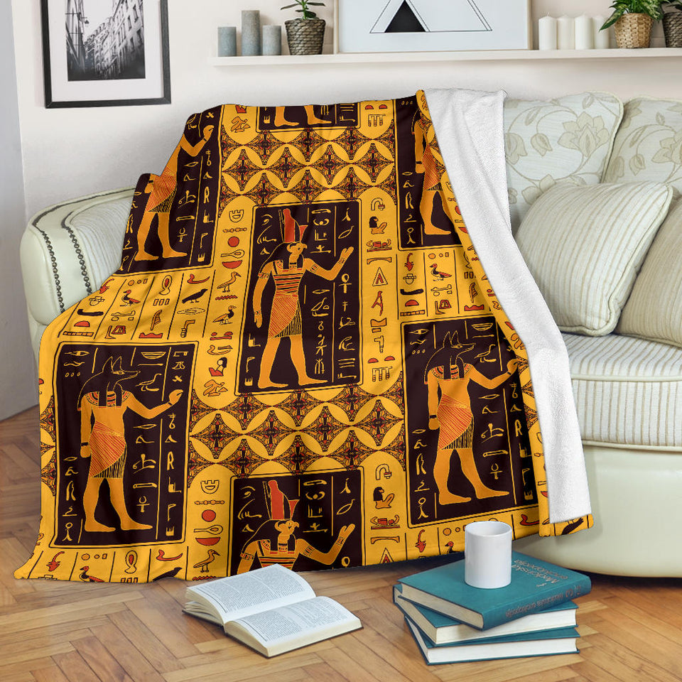 Egypt Hieroglyphics Pattern Print Design 05 Premium Blanket