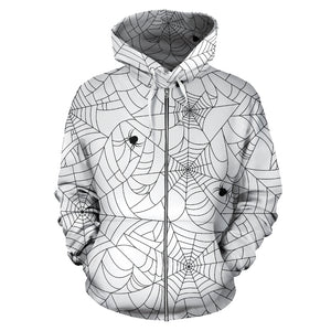 Spider Web Cobweb Pattern White Background Zip Up Hoodie