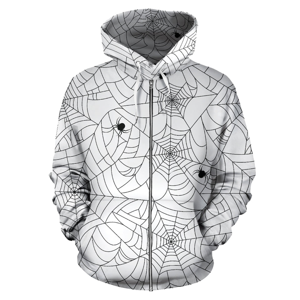 Spider Web Cobweb Pattern White Background Zip Up Hoodie