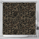 Luxurious Gold Lotus Waterlily Black Background Shower Curtain Fulfilled In US