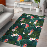 Parrot Palm Tree Leaves Flower Hibiscus Pattern Area Rug