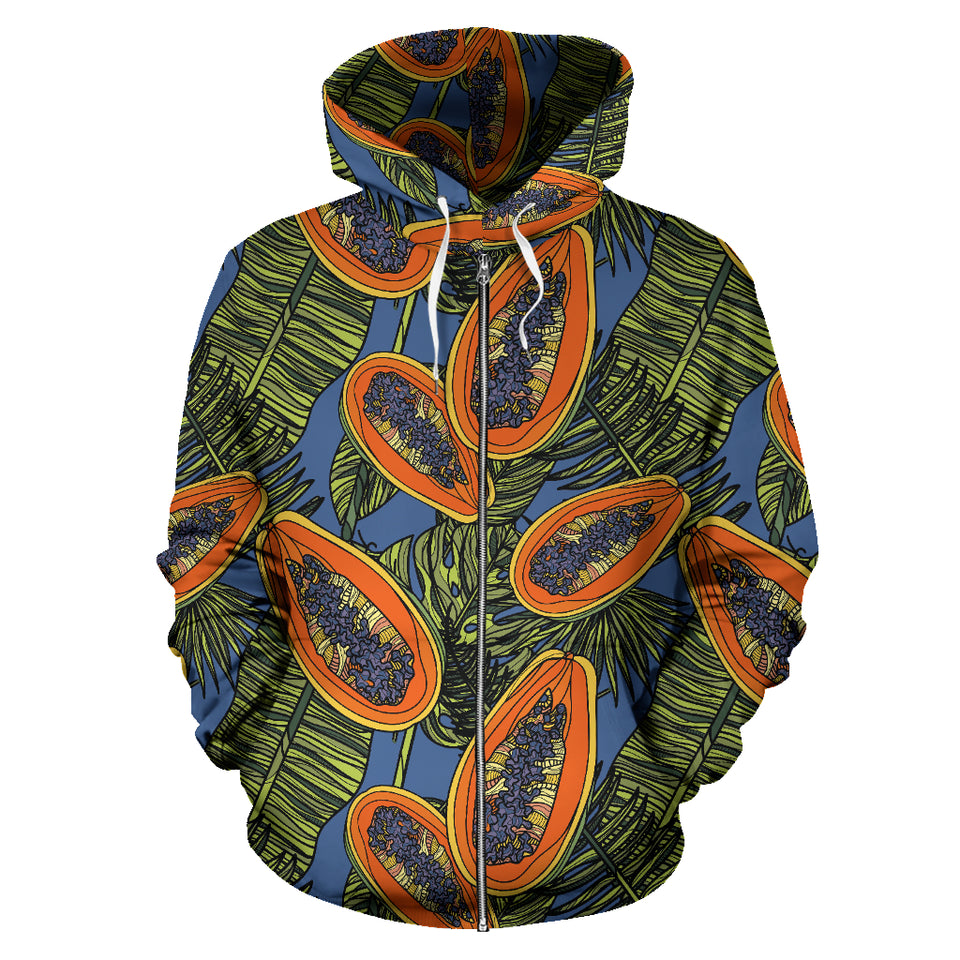Colorful Papaya Tropical Leaves Zip Up Hoodie