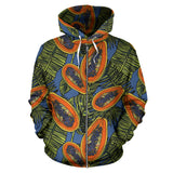 Colorful Papaya Tropical Leaves Zip Up Hoodie