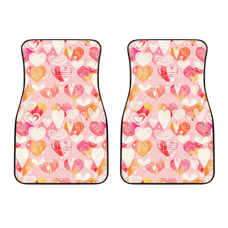 Hand Drawn Heart Design Pattern Front Car Mats
