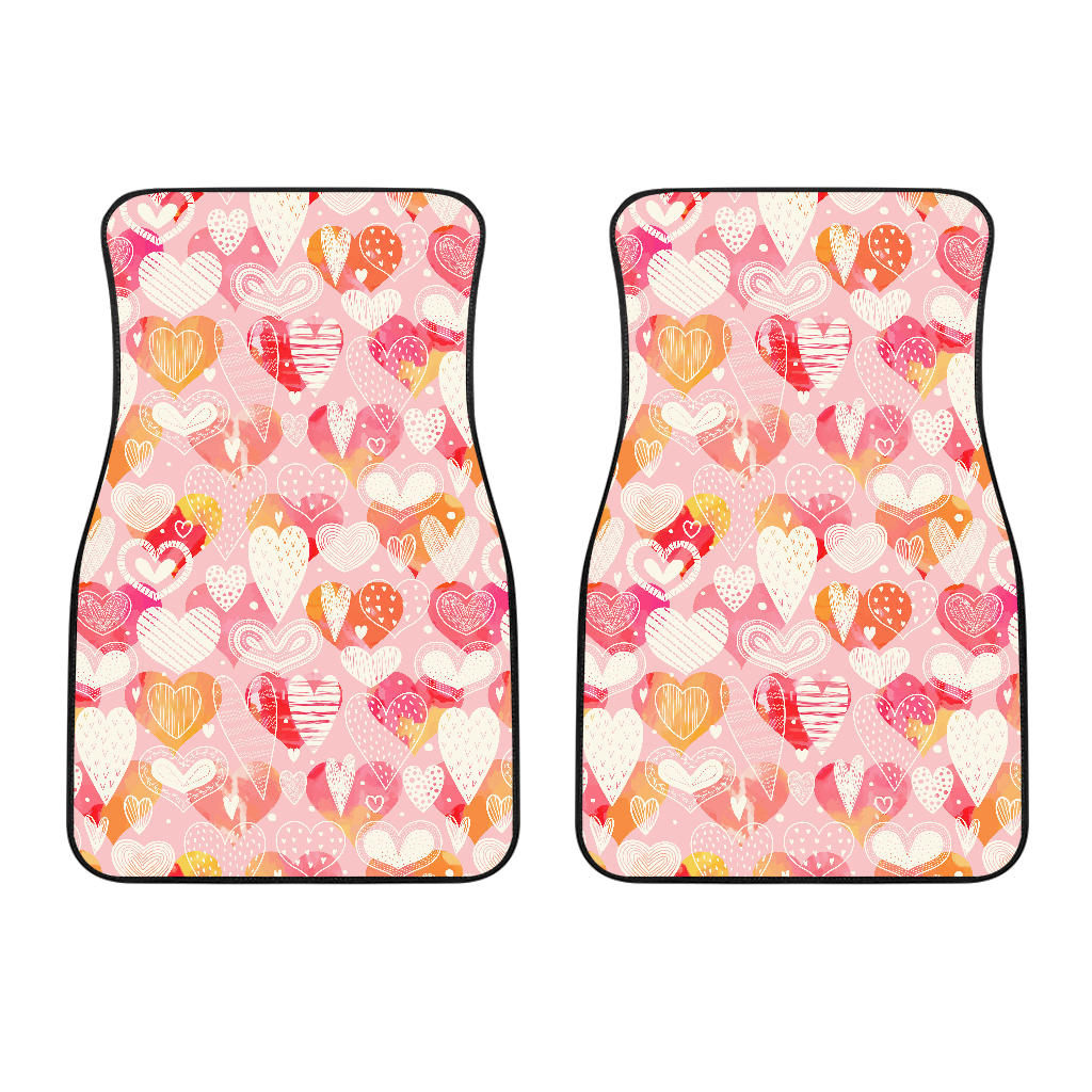Hand Drawn Heart Design Pattern Front Car Mats