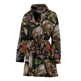 Skull Rose Humming Bird Flower Pattern Women'S Bathrobe