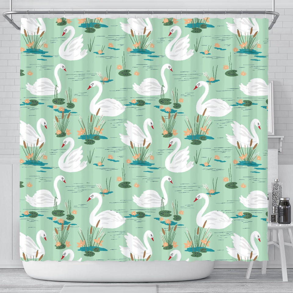 White Swan Lake Pattern Shower Curtain Fulfilled In US