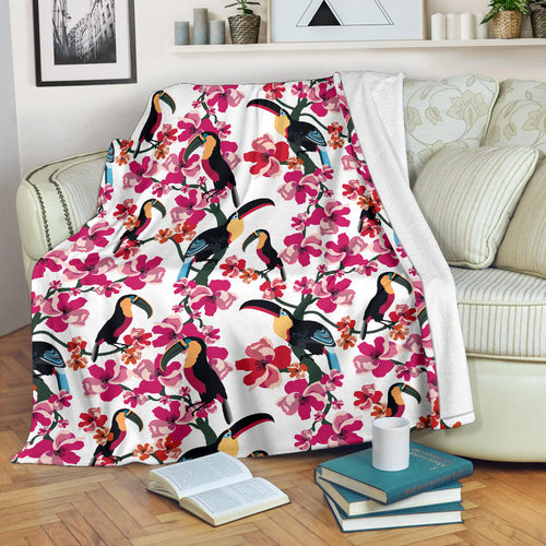 Toucan Flower Design Pattern Premium Blanket