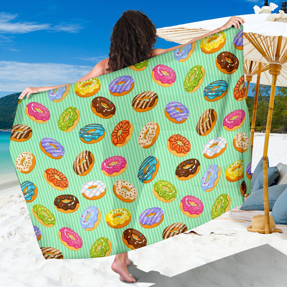 Colorful Donut Pattern Green Background Sarong