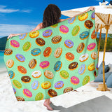 Colorful Donut Pattern Green Background Sarong