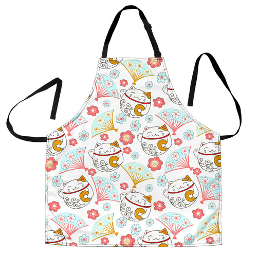 Maneki Neko Lucky Cat Fan Sakura Adjustable Apron