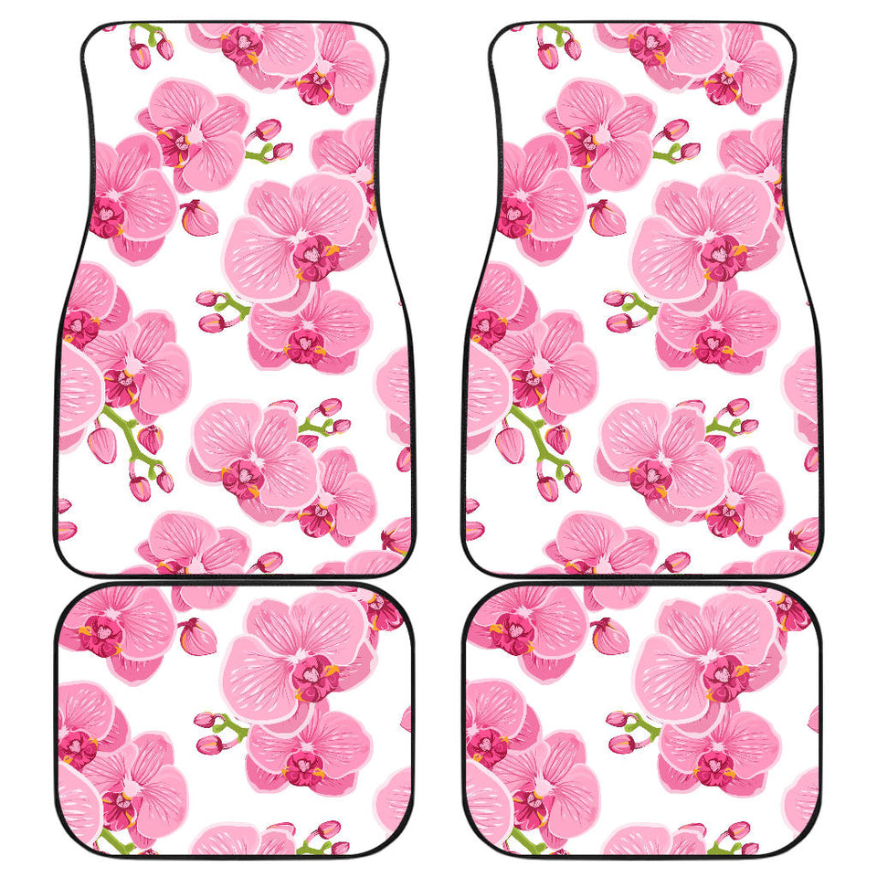 Pink Purple Orchid Pattern Background Front And Back Car Mats
