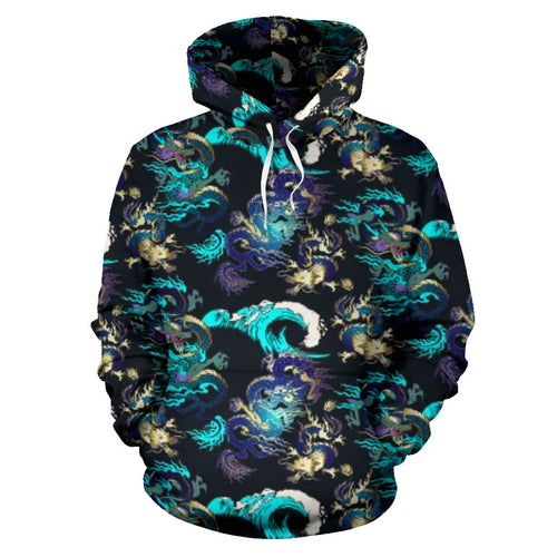 Dragon Sea Wave Pattern Men Women Pullover Hoodie
