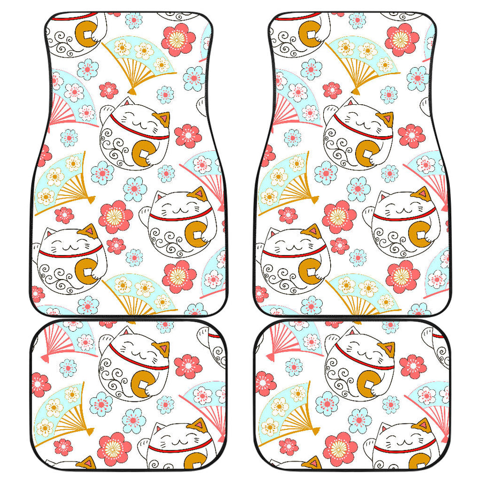 Maneki Neko Lucky Cat Fan Sakura Front And Back Car Mats