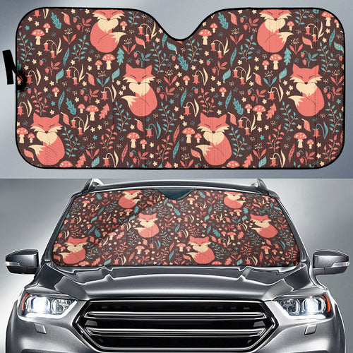 Fox Leaves Mushroom Pattern Car Sun Shade