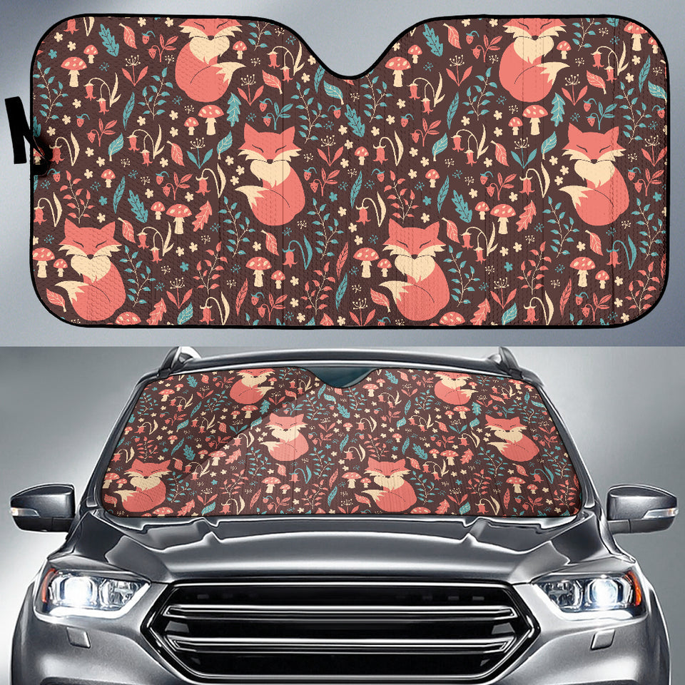 Fox Leaves Mushroom Pattern Car Sun Shade