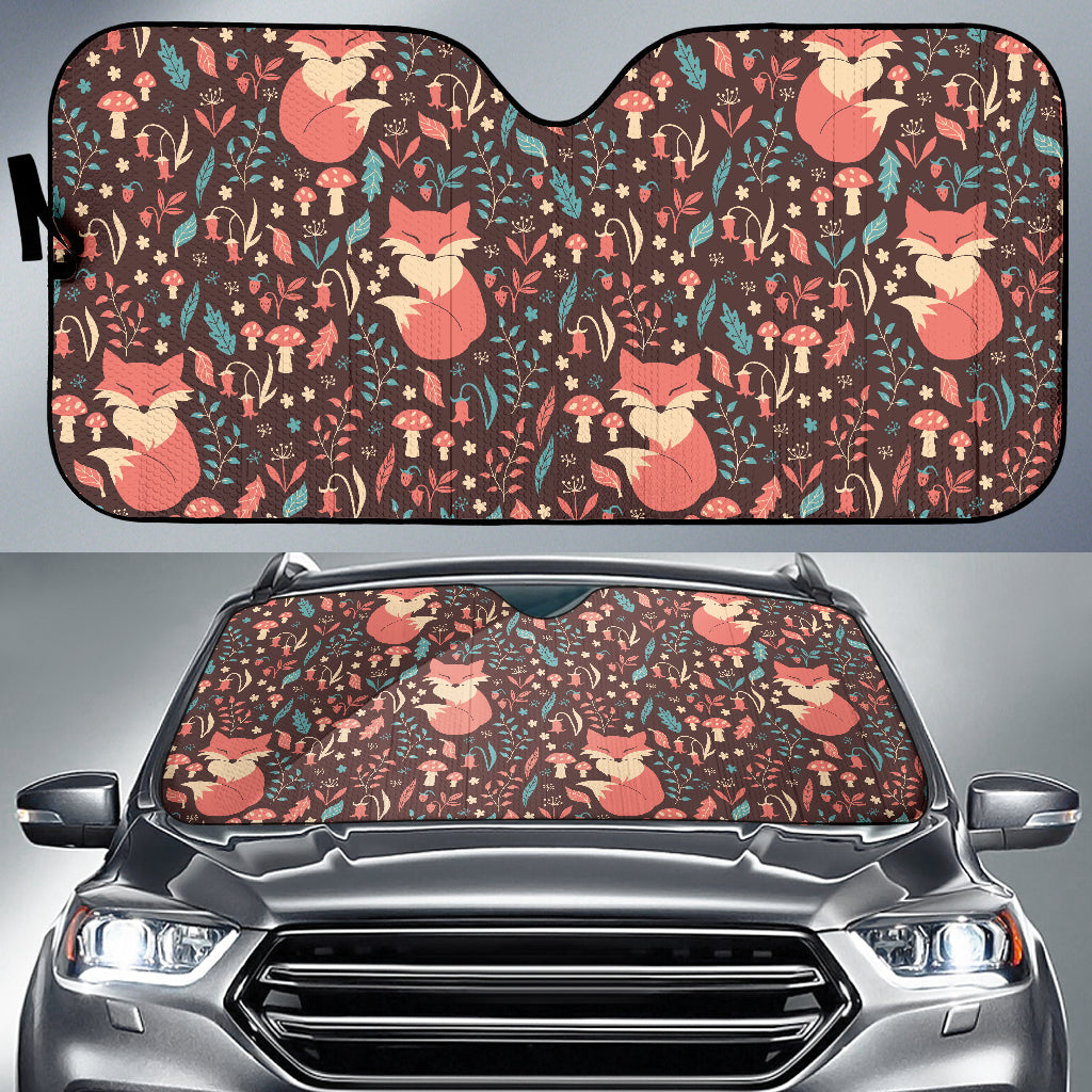 Fox Leaves Mushroom Pattern Car Sun Shade