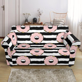 Donuts Pink Icing Striped Pattern Loveseat Couch Slipcover