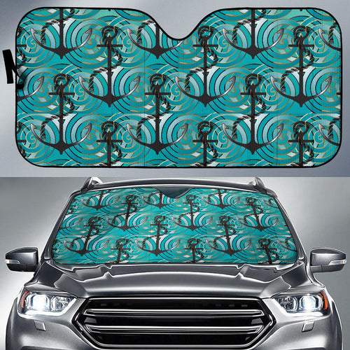 Anchor Nautical Green Background Car Sun Shade