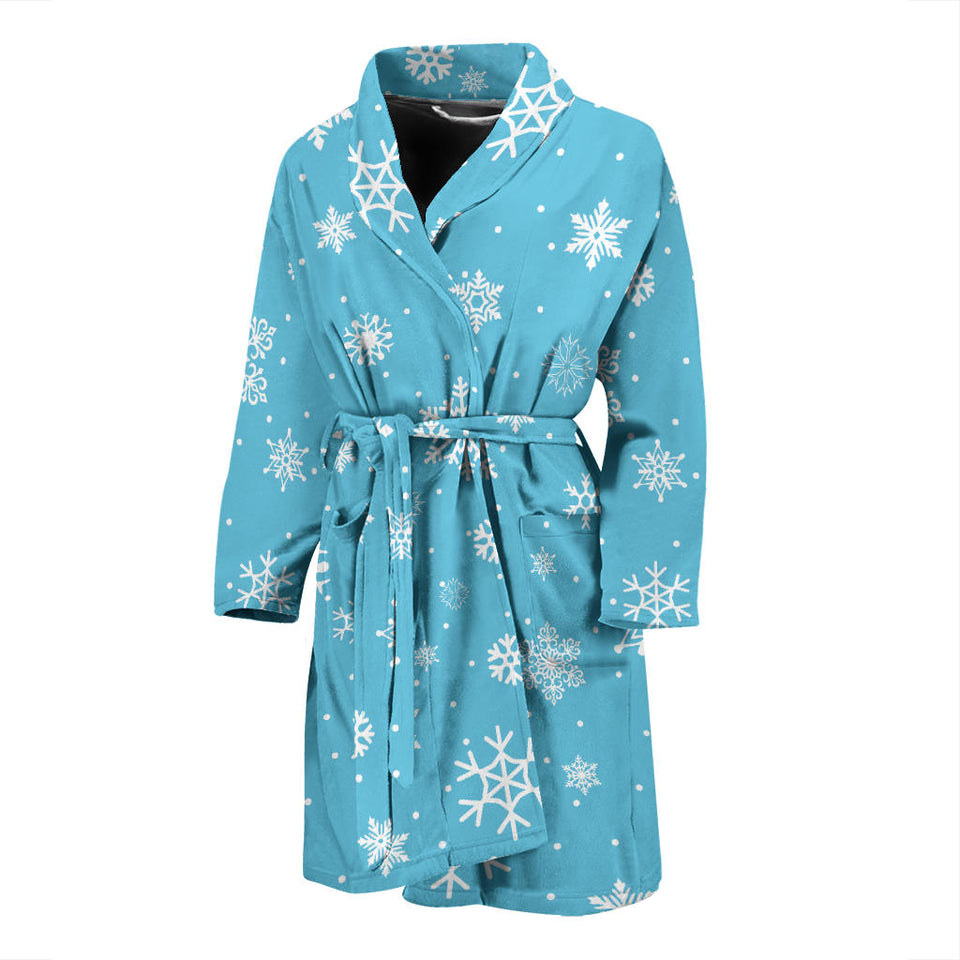 Snowflake Pattern Blue Background Men'S Bathrobe