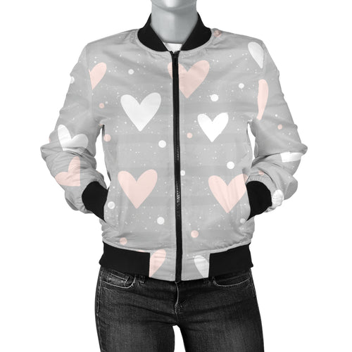 Heart Pattern Gray Background Women'S Bomber Jacket