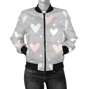 Heart Pattern Gray Background Women'S Bomber Jacket
