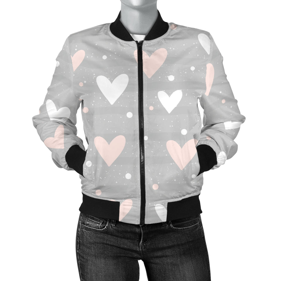 Heart Pattern Gray Background Women'S Bomber Jacket