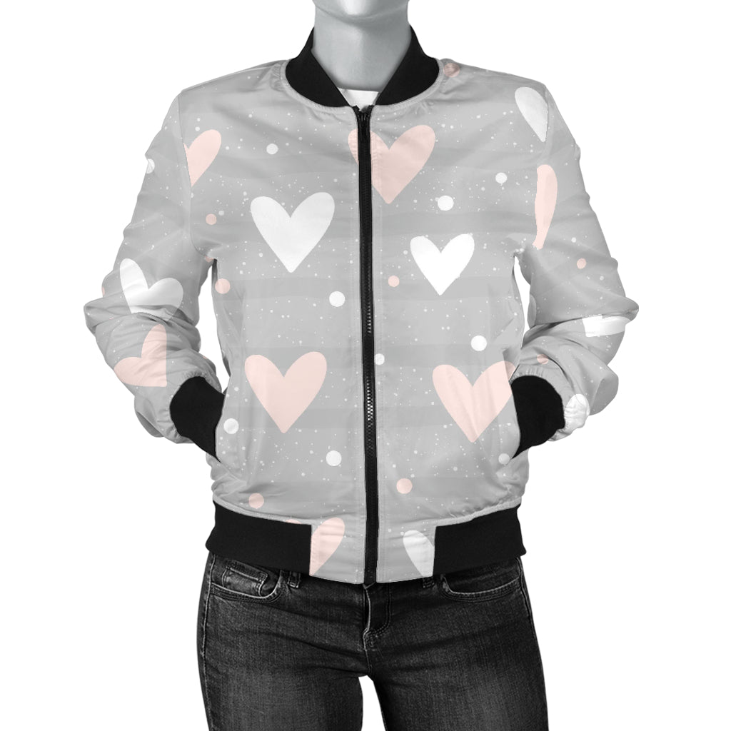 Heart Pattern Gray Background Women'S Bomber Jacket