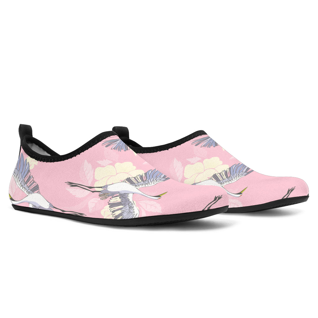 Japanese Crane Rose Pattern Aqua Shoes