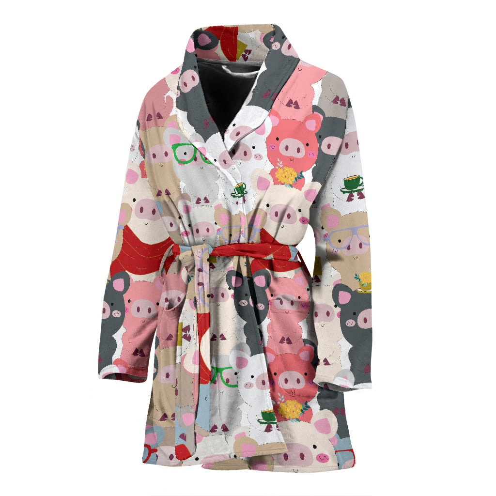 Pig Pattern Print Design 02 Women's Bathrobe