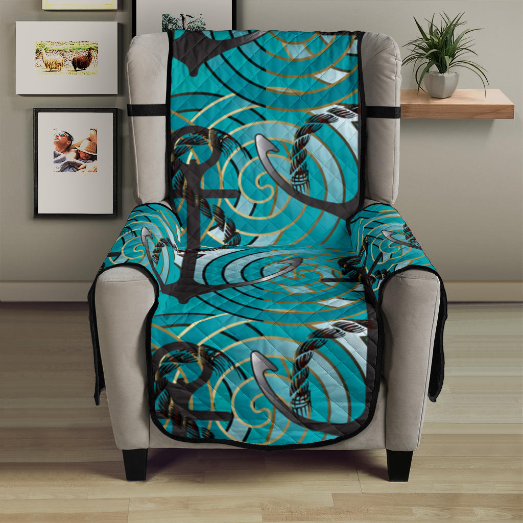 Anchor nautical green background Chair Cover Protector