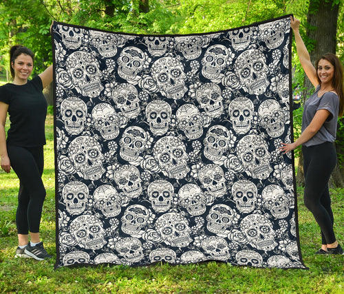 Sugar Skull Black White Pattern Premium Quilt