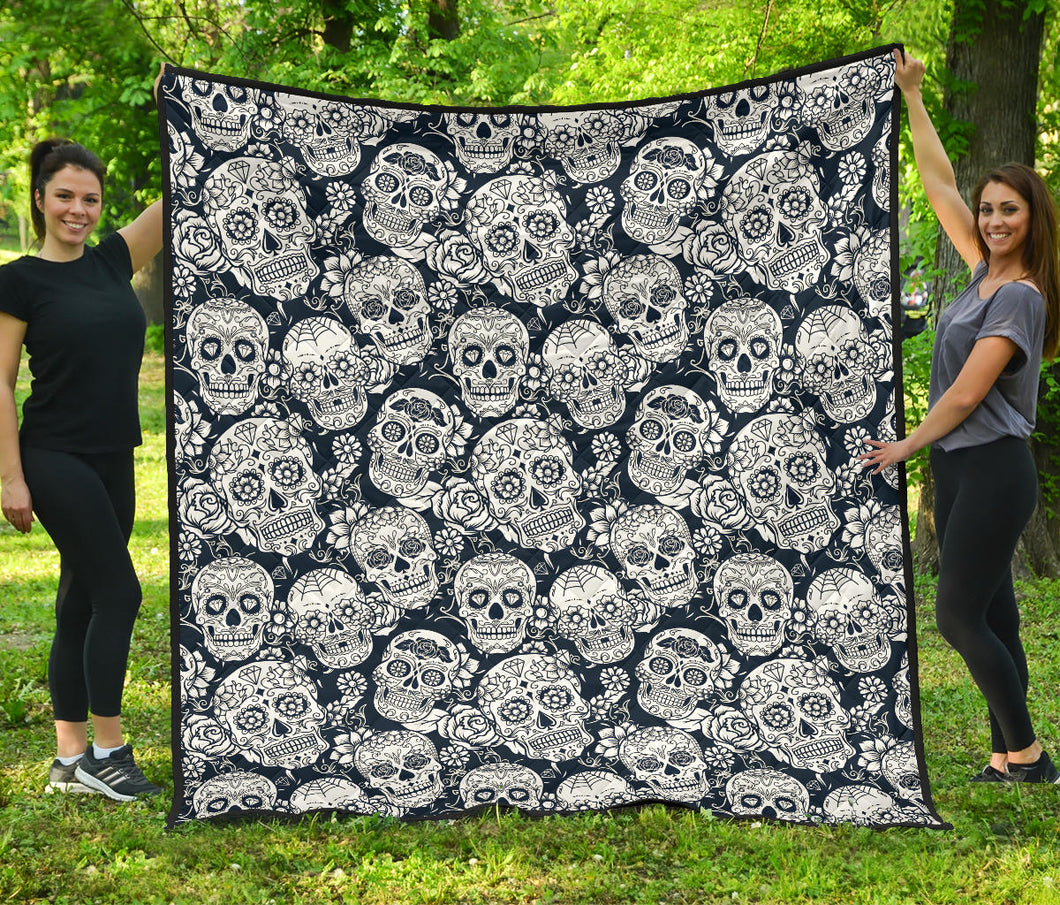 Sugar Skull Black White Pattern Premium Quilt
