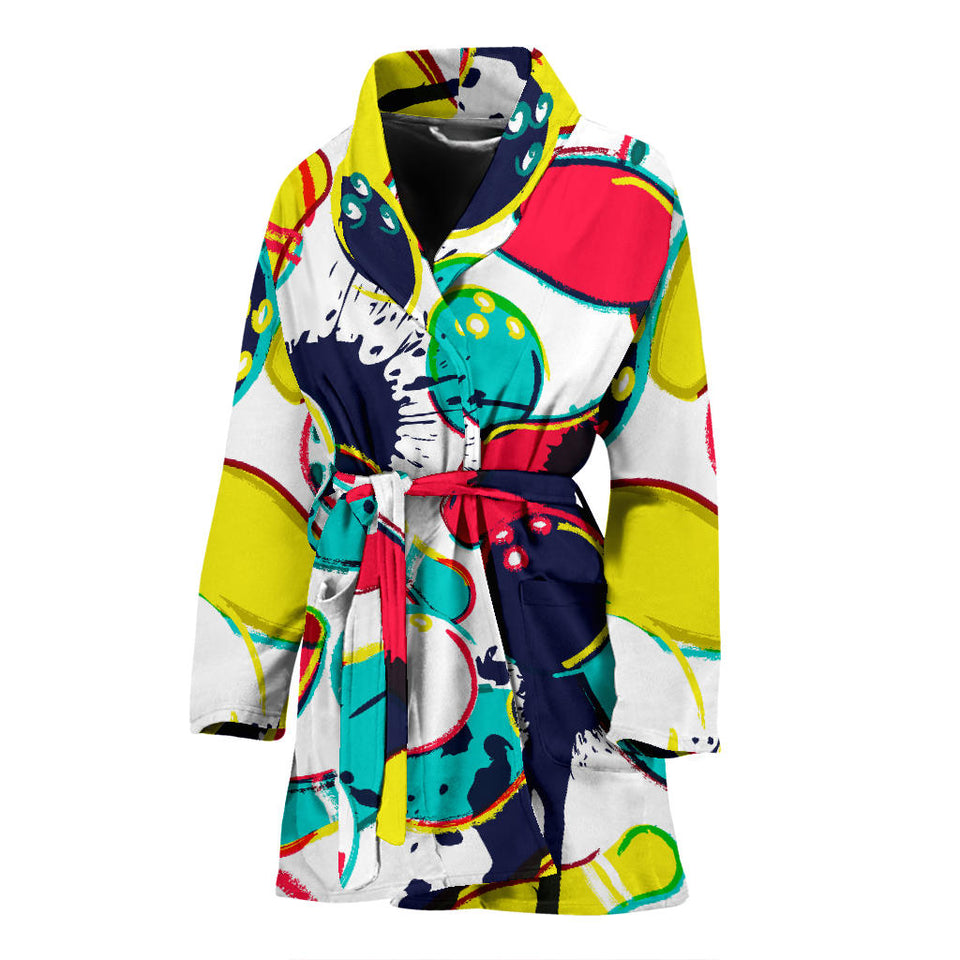 Watercolor Bowling Ball Pins Women'S Bathrobe