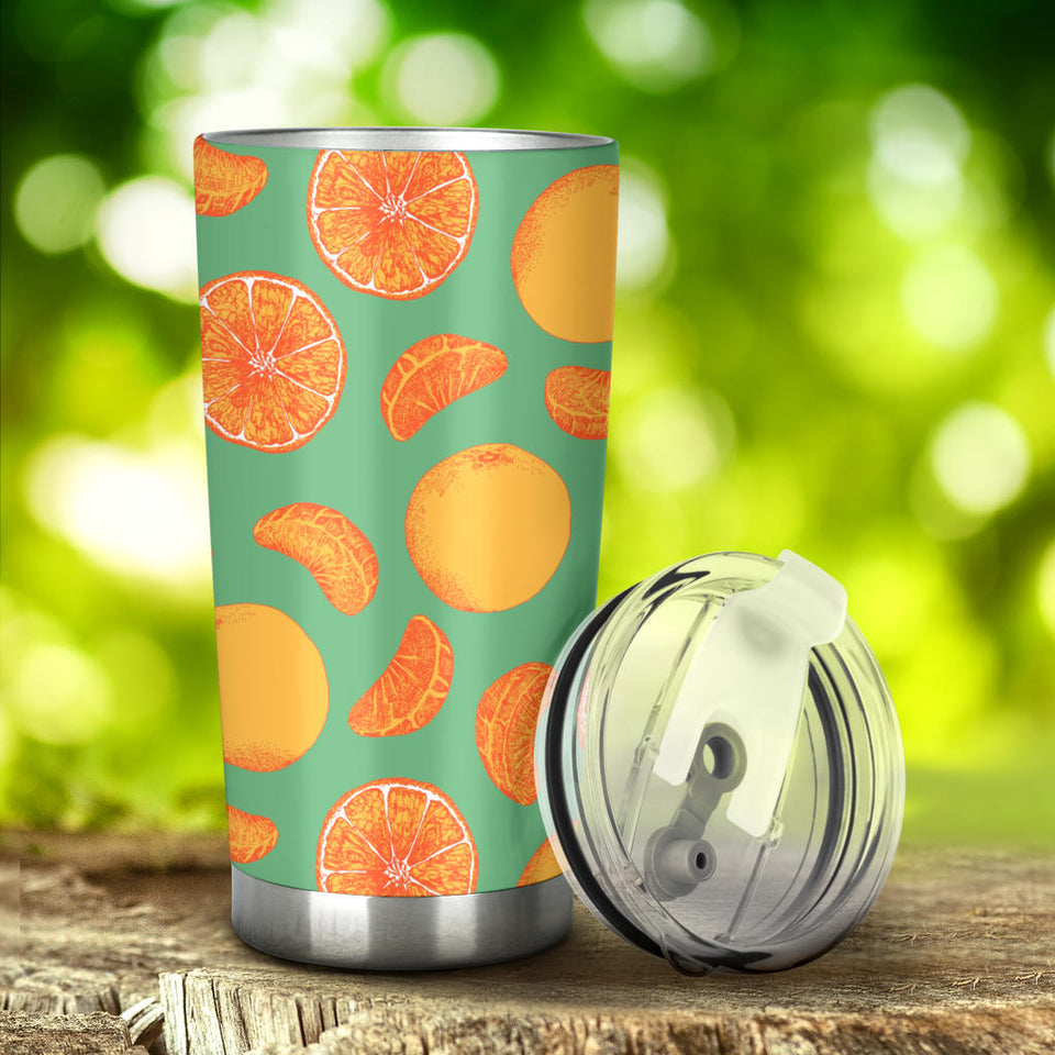 Orange Fruit Pattern Green Background Tumbler