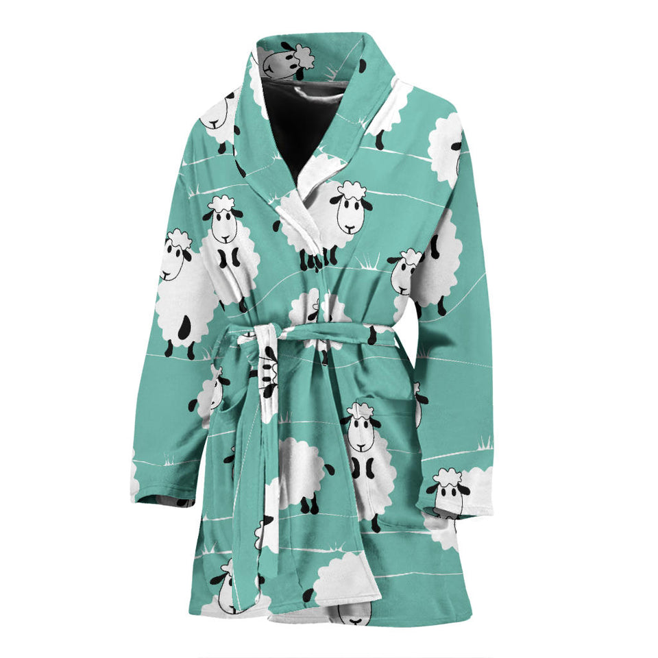 Cute Sheep Green Background Women'S Bathrobe