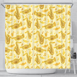 Saxophone Cornet Pattern Yellow Background Shower Curtain Fulfilled In US