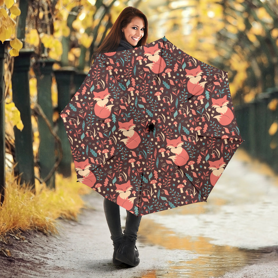 Fox Leaves Mushroom Pattern Umbrella