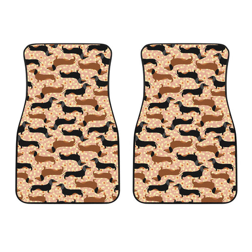 Dachshund Floral Background Front Car Mats