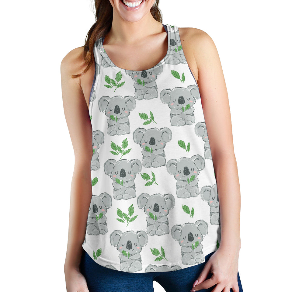 Hand drawn Koala leaves pattern Women Racerback Tank Top