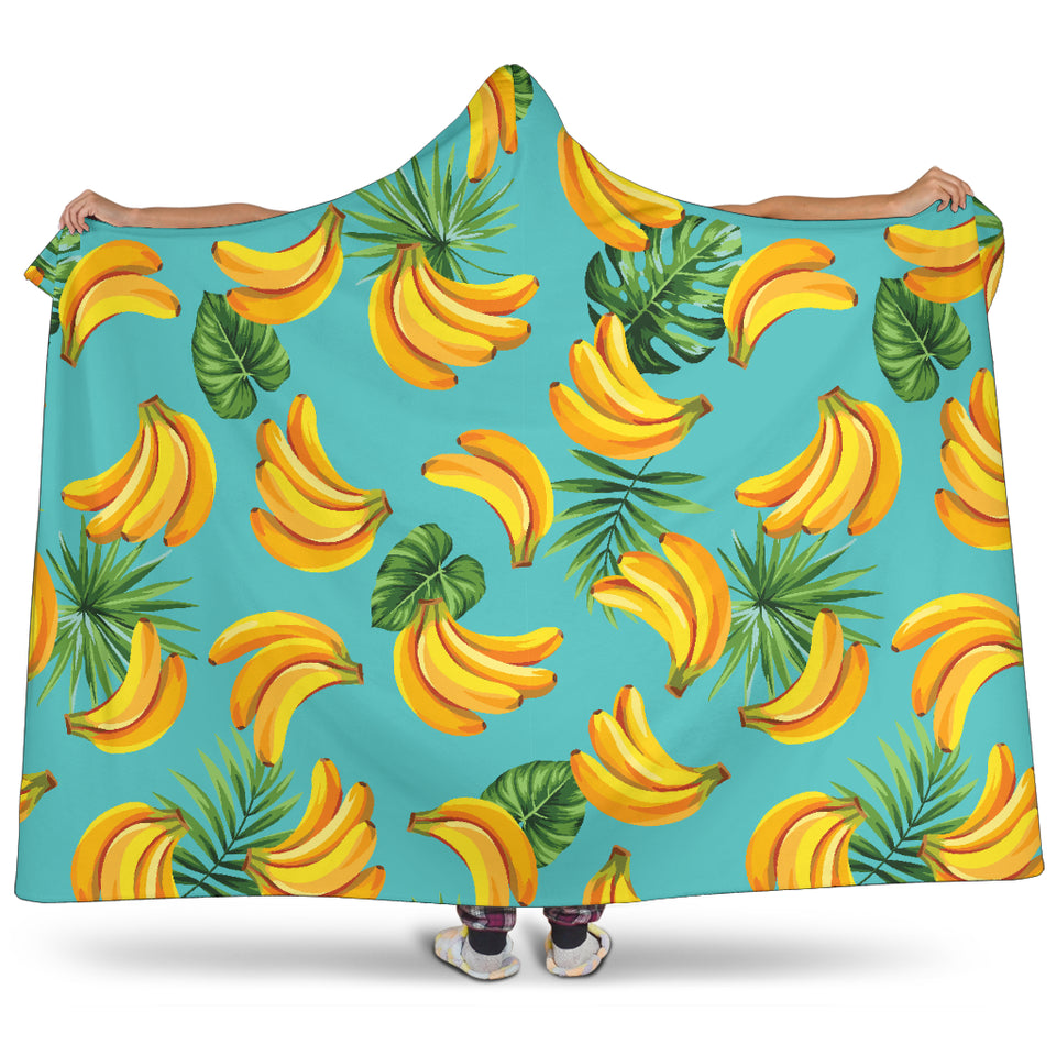 Banana Palm Leaves Pattern Background Hooded Blanket