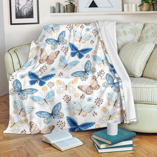 Blue Butterfly Pattern Premium Blanket