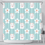 Maneki Neko Lucky Cat Sakura Shower Curtain Fulfilled In US